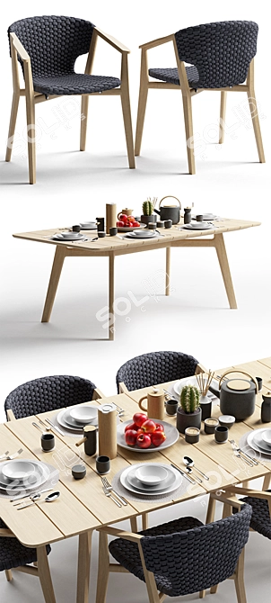 Teak Knit Dining Set 3D model image 2