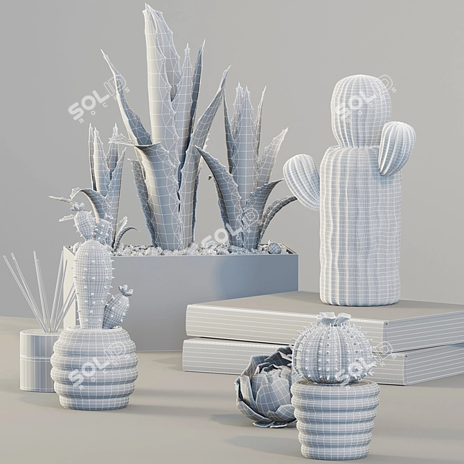 Succulent Delight: Decorative Cactus Set 3D model image 3