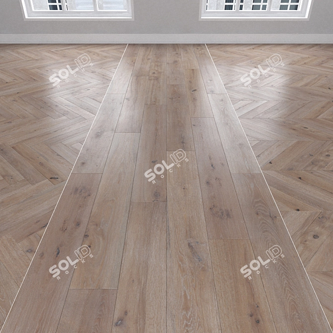 Oak Parquet Flooring: Herringbone, Linear & Chevron 3D model image 1