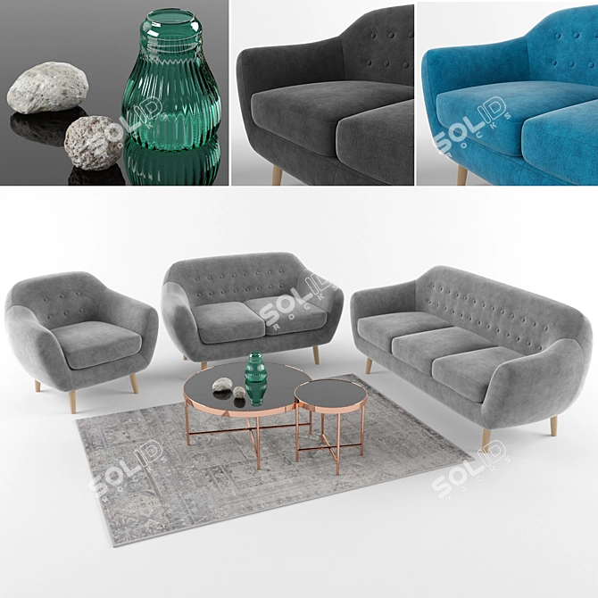 Scandinavian Style Signal Furniture Set 3D model image 1