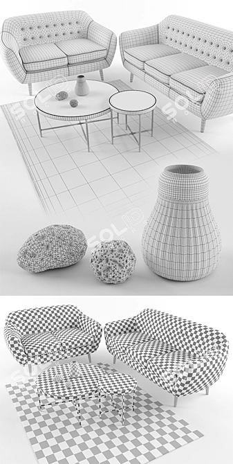 Scandinavian Style Signal Furniture Set 3D model image 3