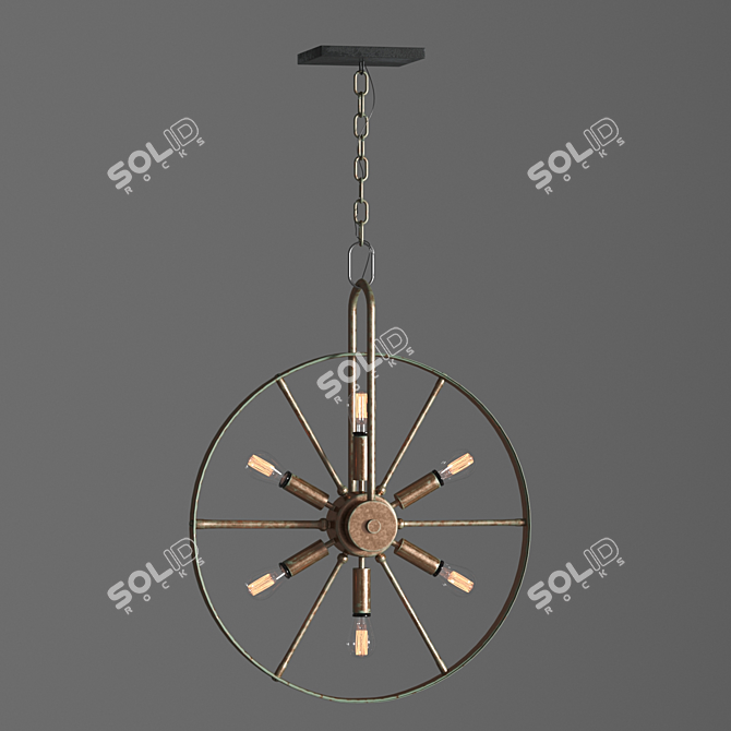Industrial Wheel Loft Chandelier 3D model image 1