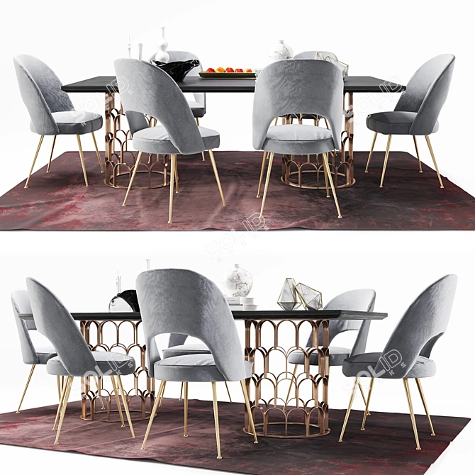 Modern Lavine Dining Set: chairs, table, decor 3D model image 1