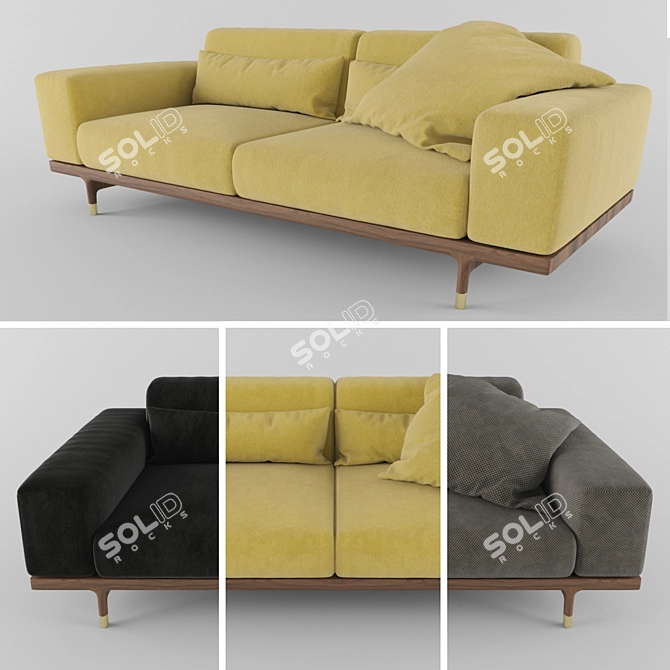 Luxury Argo Sofa: Moran, Ikat & Personal Yellow Velvet 3D model image 1