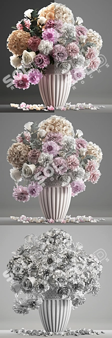 Spring White Floral Bouquet 3D model image 3