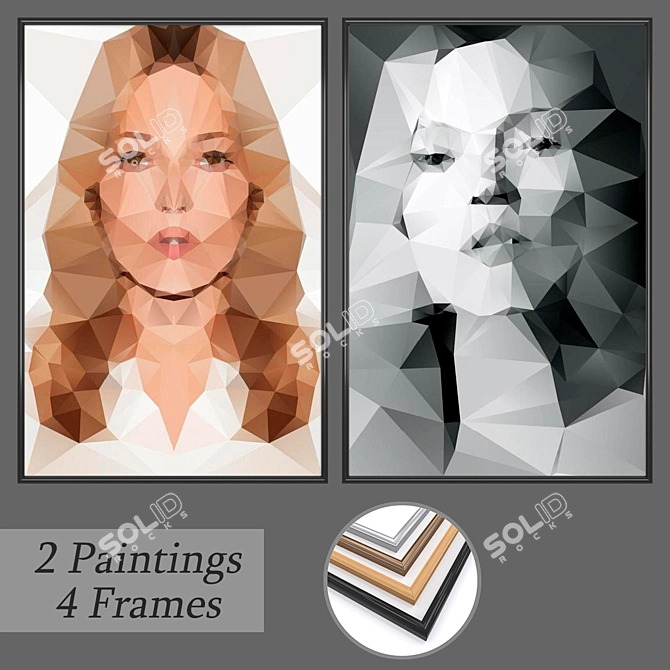 Modern Art Wall Painting Set 3D model image 1