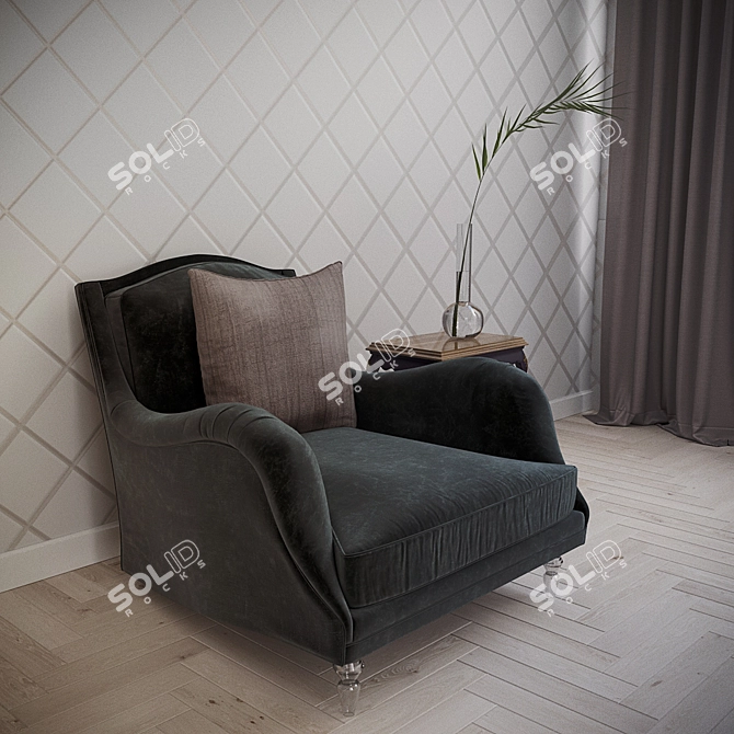 Velvet Beauty: Midnight Blue Chair 3D model image 2