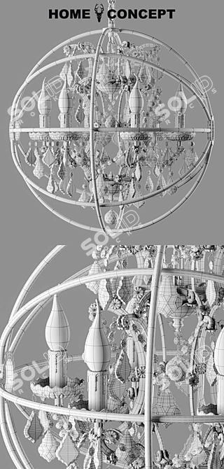 Gyro Crystal Chandelier: Elegant and Compact 3D model image 3