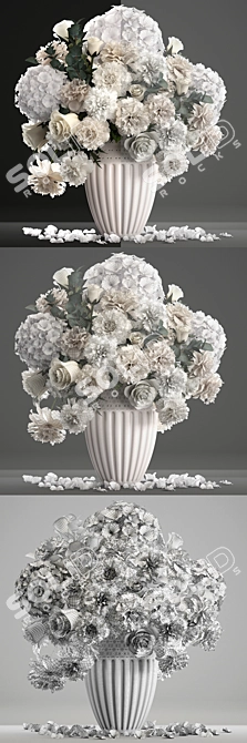 Elegant White Blossom Bouquet 3D model image 3