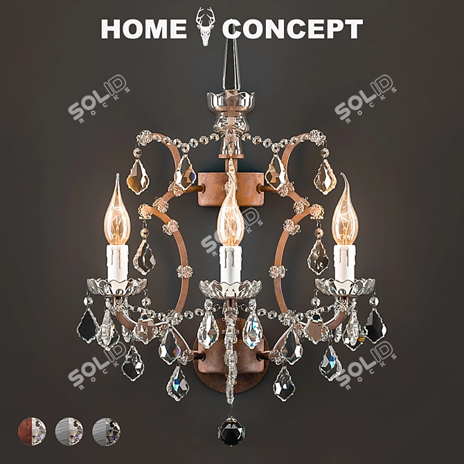 Elegant Crystal Sconce: Clear & Antique Rust 3D model image 1