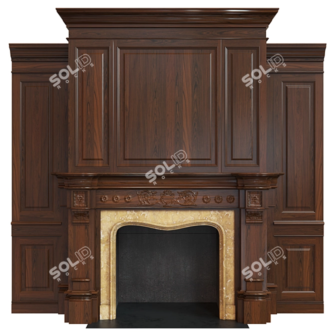 Classic Carved Fireplace with Panel Design 3D model image 1