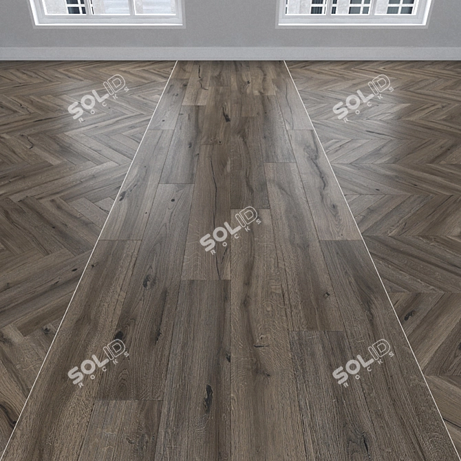 Vintage Oak Parquet: Herringbone, Linear, Chevron 3D model image 1