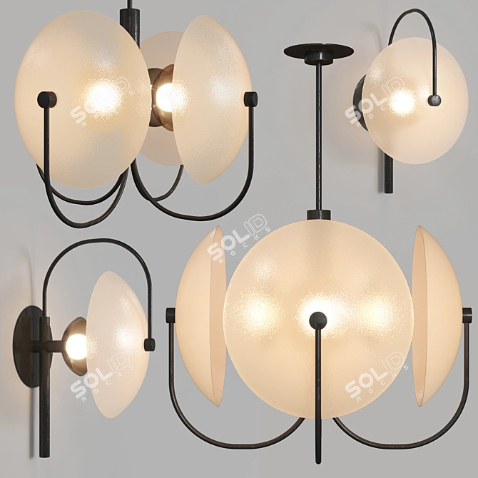 Brass Aperture Chandelier & Sconce 3D model image 1