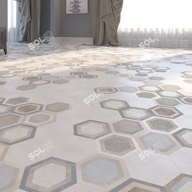 Rift Hexagono Ceramic Tile by Vives Ceramica 3D model image 3