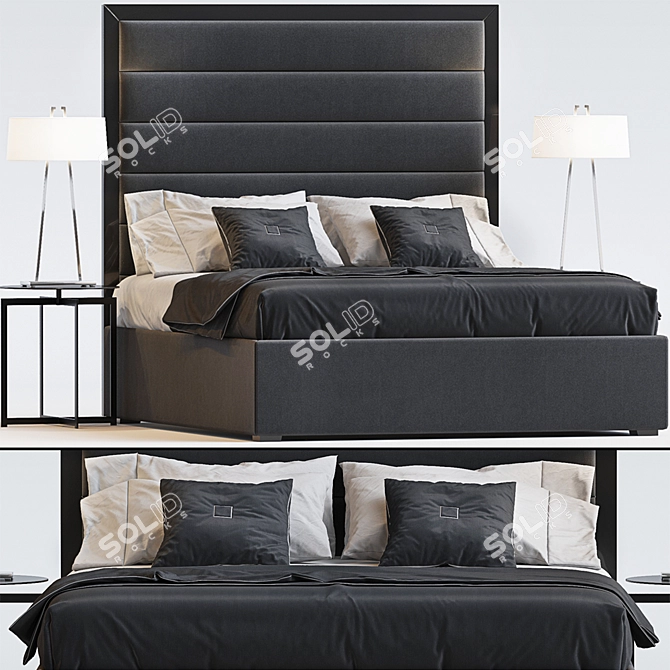 Elegant Bed Set with MIRO Headboard, EDELMAN Frame, EDIE NESTING Side Table, and MONOCLE Lamp 3D model image 1