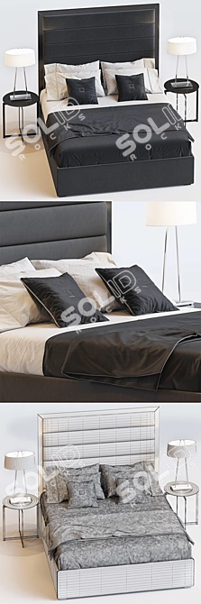 Elegant Bed Set with MIRO Headboard, EDELMAN Frame, EDIE NESTING Side Table, and MONOCLE Lamp 3D model image 2