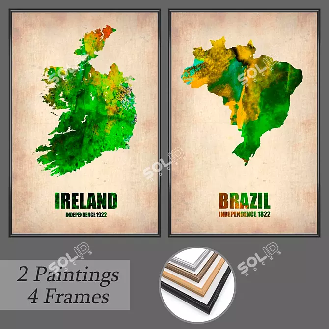 Modern Art Framed Paintings Set 3D model image 1