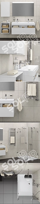 Luxury Bathroom Set: Ravak Brilliant Shower Enclosure, Terma Domi Towel Radiator, Ravak Natural Furniture 3D model image 2