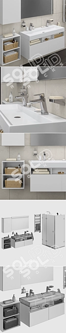 Luxury Bathroom Set: Ravak Brilliant Shower Enclosure, Terma Domi Towel Radiator, Ravak Natural Furniture 3D model image 3