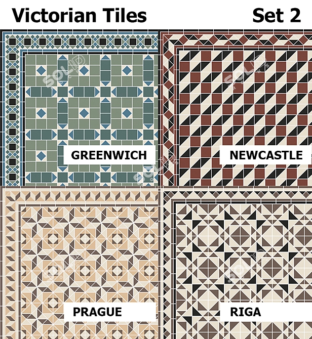 Victorian Tile Set: Greenwich, Newcastle, Prague, Riga 3D model image 1