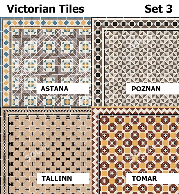 Elegant Victorian Tiles Set 3D model image 1