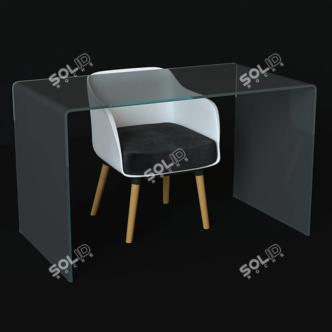 Transparent Writing Desk + White Armchair 3D model image 1