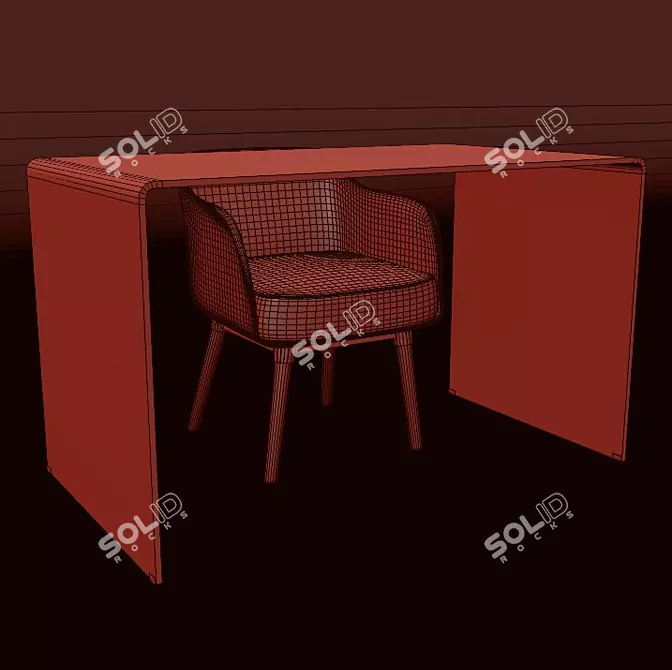 Transparent Writing Desk + White Armchair 3D model image 2