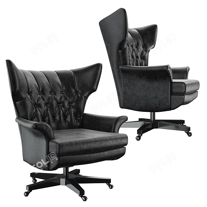 Luxury Swivel Armchair: Bonded Black Leather 3D model image 1