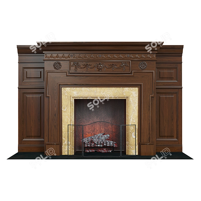 Classic Carved Fireplace with Panels 3D model image 1