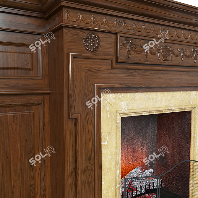 Classic Carved Fireplace with Panels 3D model image 2