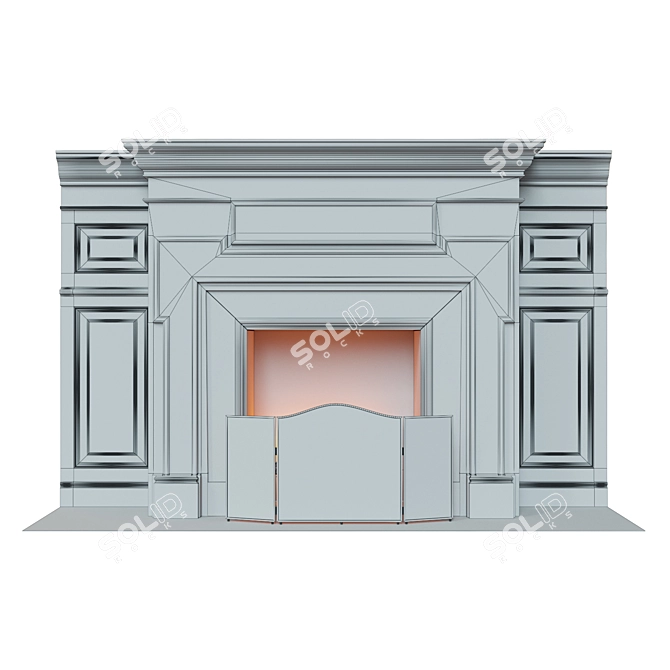 Classic Carved Fireplace with Panels 3D model image 3