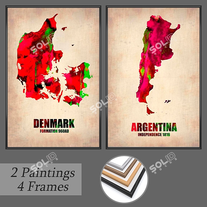 Eclectic Wall Art Set with Multiple Frame Options 3D model image 1