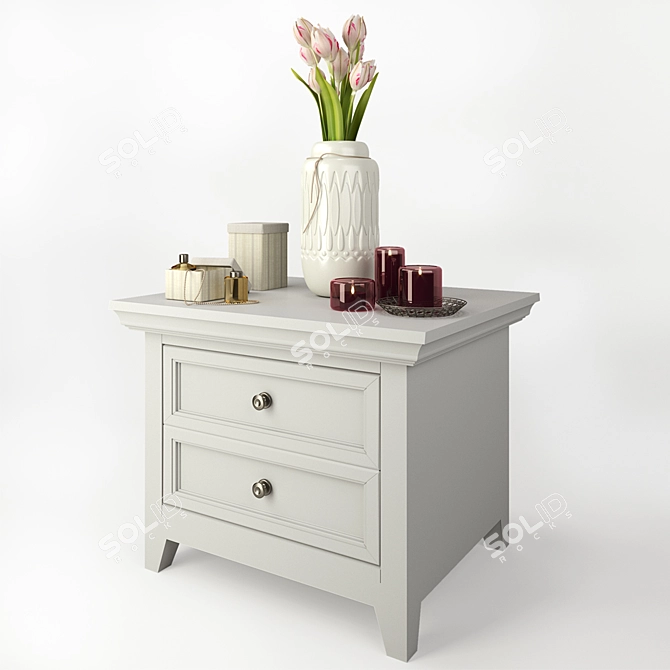 Elegant White Bedside Table Set 3D model image 1