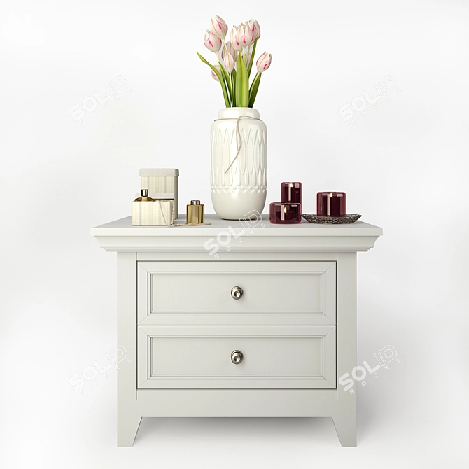 Elegant White Bedside Table Set 3D model image 2