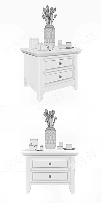 Elegant White Bedside Table Set 3D model image 3