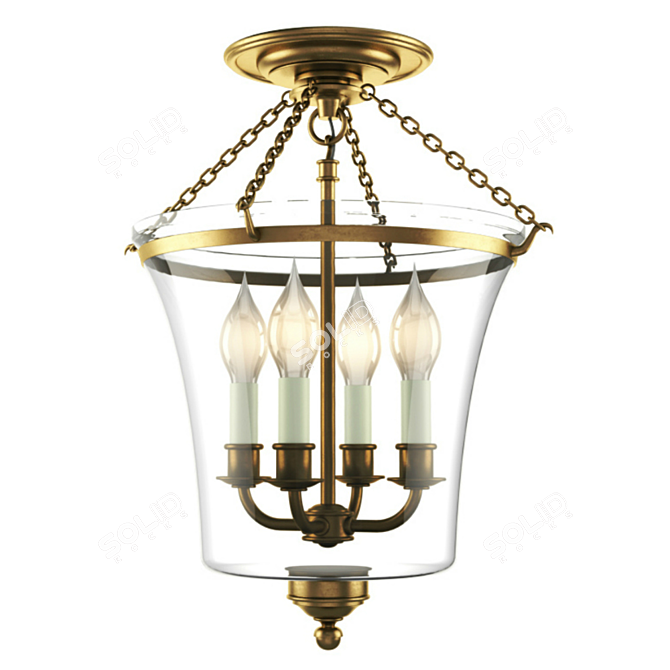 Antique Brass Sussex Semi-Flush 3D model image 1