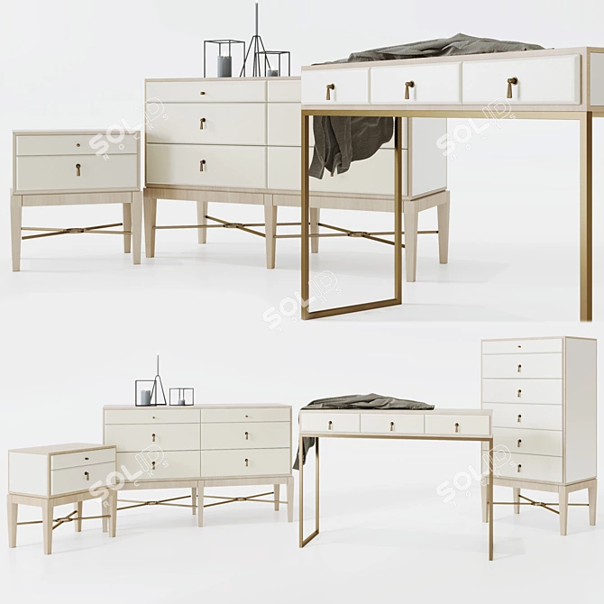 Elegant Boudoir Collection: Bedside Table, Chest of Drawers, Tall Boy, Dressing Table 3D model image 1
