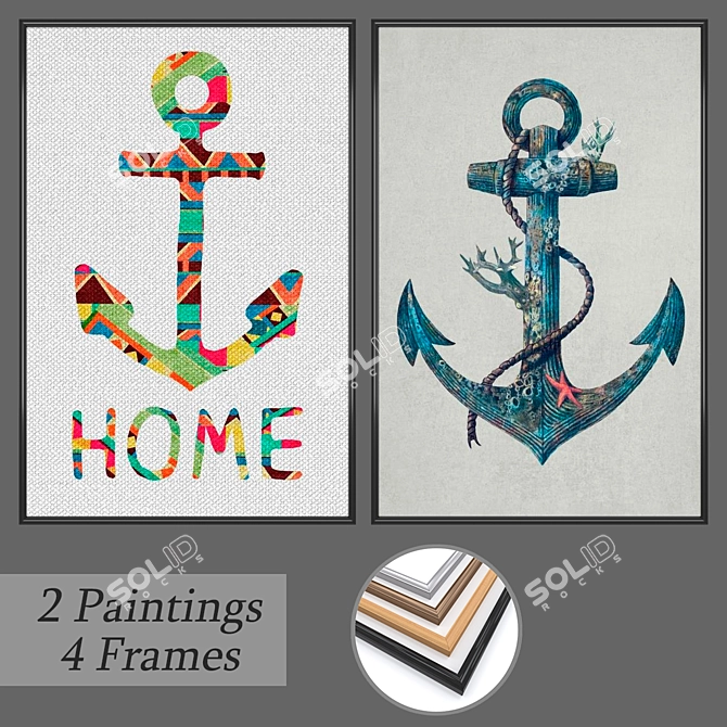 Artistic Wall Decor Set with Versatile Frames 3D model image 1