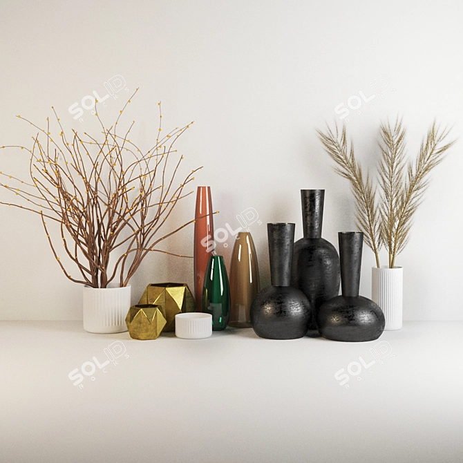 Elegant Floral Vase Set 3D model image 1