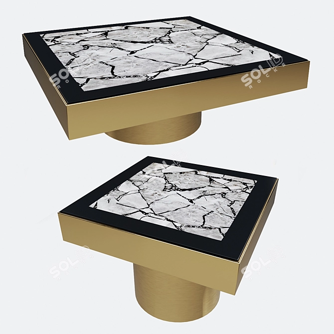Brass & Faux Marble Coffee and Side Tables 3D model image 1