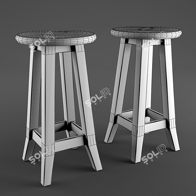 Elegant Wood Stool 48cm 3D model image 2