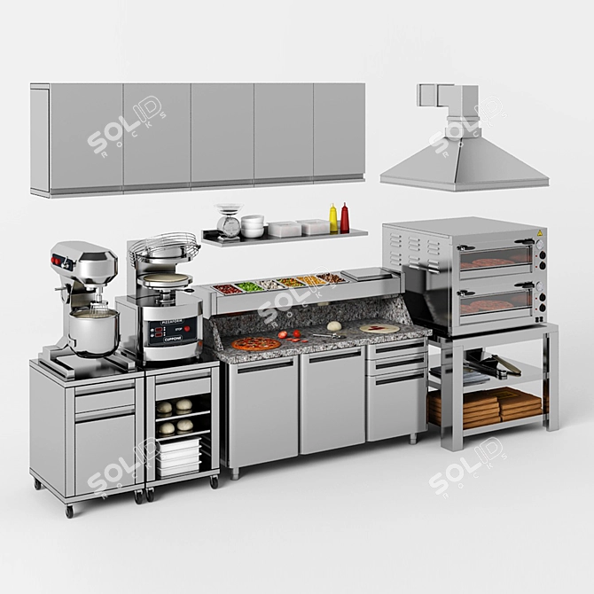 Cuppone Pizza Equipment: Dough Mixer, Dough Press, Oven & Prep Table 3D model image 1