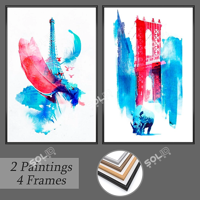 Gallery Set: 2 Paintings + 4 Frame Options 3D model image 1