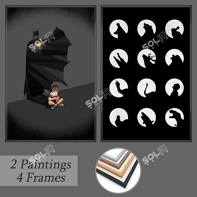 Modern Art Wall Paintings Set 3D model image 1