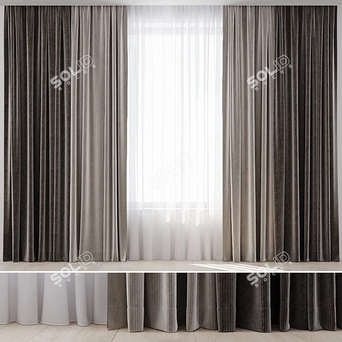 Elegant Curtain & Sheer Set 3D model image 1