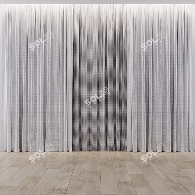 Elegant Curtain & Sheer Set 3D model image 3