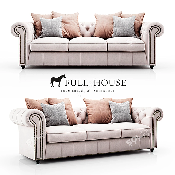 Classic Chester Sofa: Textile & Solid Wood 3D model image 1