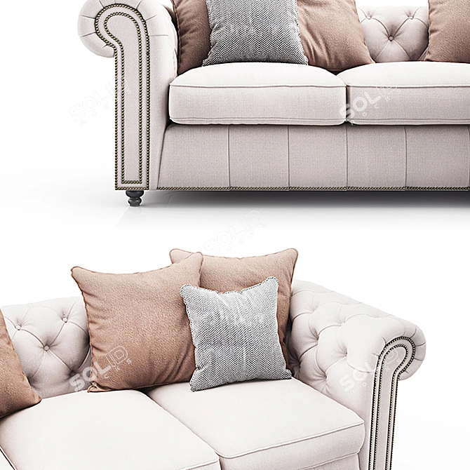 Classic Chester Sofa: Textile & Solid Wood 3D model image 2