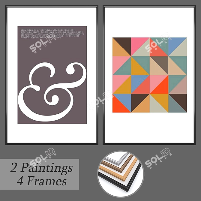 Modern Art Set: 2 Paintings + 4 Frame Options 3D model image 1