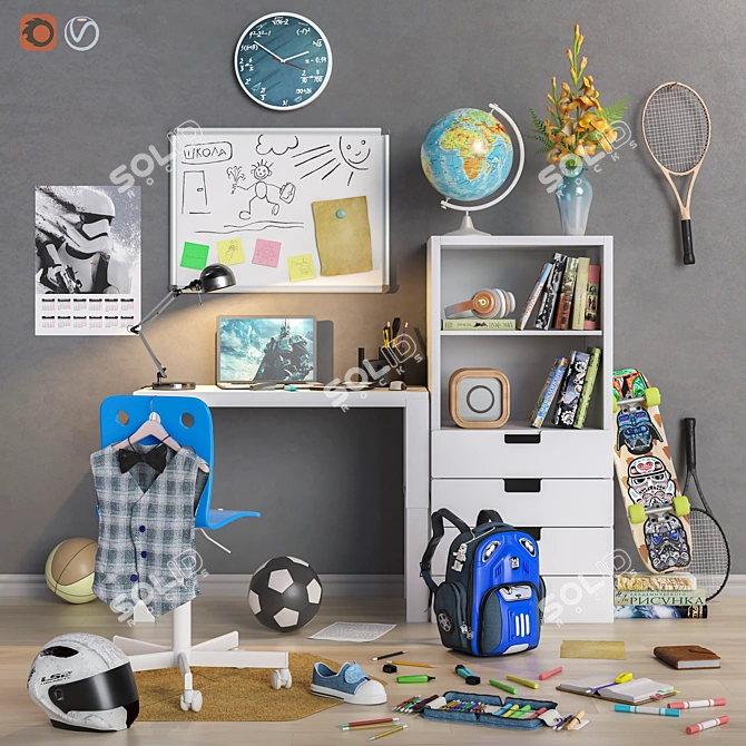 "Back to School" Children's Room Furniture & Accessories 3D model image 1